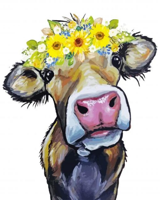 Aesthetic Cow With Sunflowers Diamond Painting