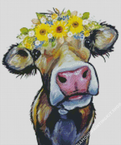 Aesthetic Cow With Sunflowers Diamond Painting