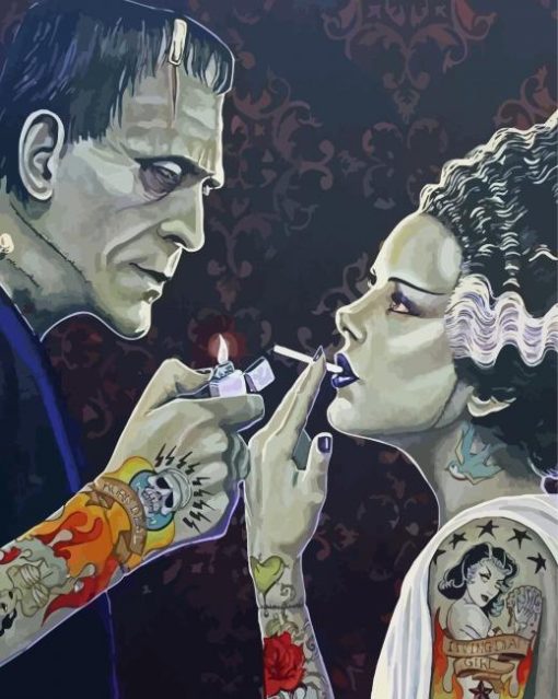 Aesthetic Frankenstein And The Bride Diamond Painting