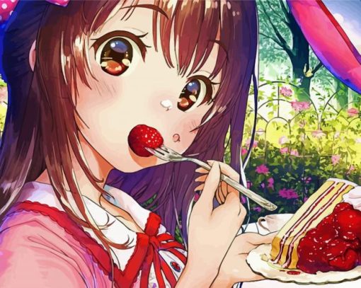 Anime Girls Eating Strawberry Shortcake Diamond Painting