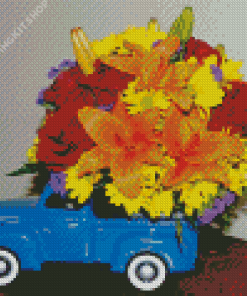 Beautiful Flowers And Car Diamond Painting