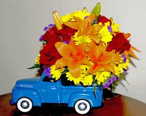 Beautiful Flowers And Car Diamond Painting