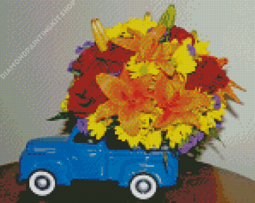 Beautiful Flowers And Car Diamond Painting