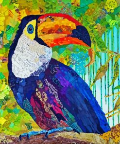 Bird Collage On Branch Diamond Painting