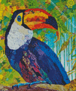 Bird Collage On Branch Diamond Painting