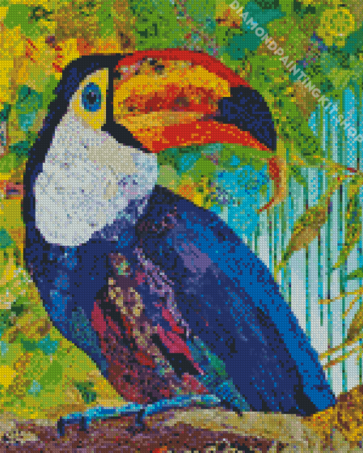 Bird Collage On Branch Diamond Painting