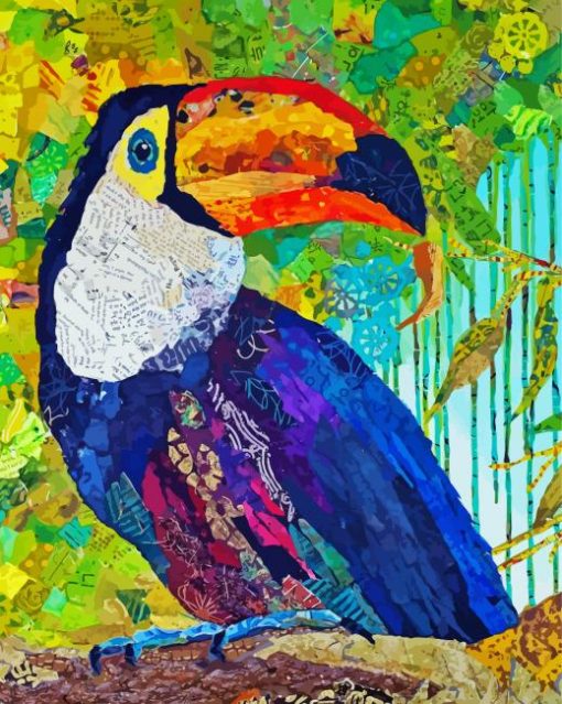 Bird Collage On Branch Diamond Painting