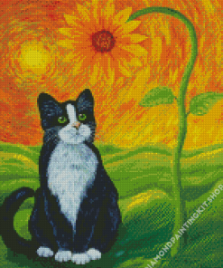 Black Cat And Sunflower Diamond Painting