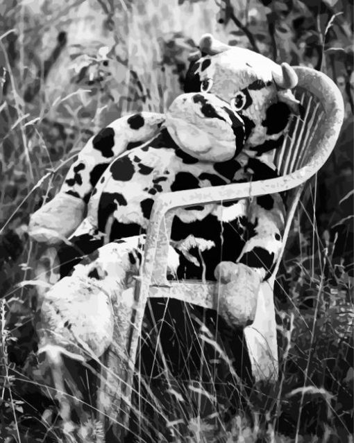 Black And White Cow On Chair Diamond Painting