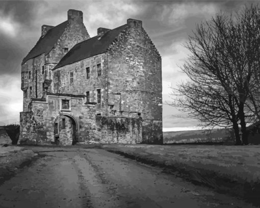 Black And White Midhope Castle Diamond Painting