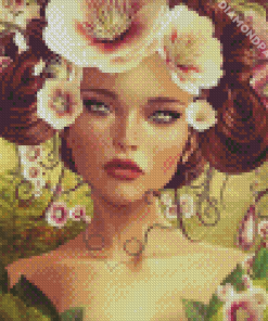 Fantasy Woman With Flowers Diamond Painting