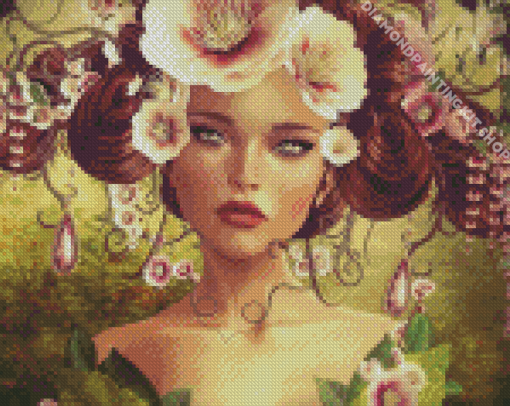 Fantasy Woman With Flowers Diamond Painting