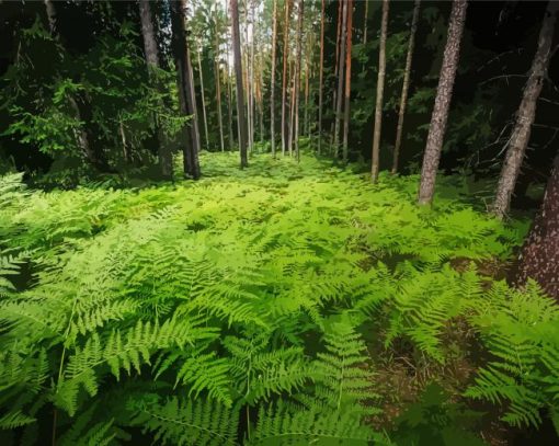 Ferns In Forest Diamond Painting