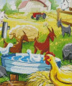 Goats And Chickens Animals Diamond Painting