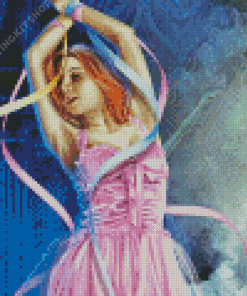 Girl With Blue And Pink Ribbon Diamond Painting