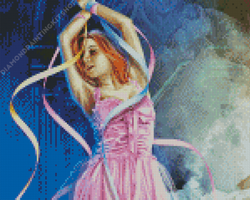 Girl With Blue And Pink Ribbon Diamond Painting