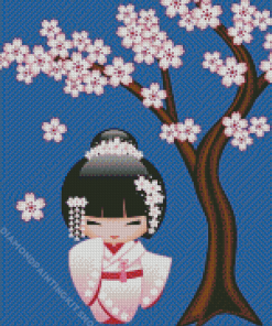 Japanese Doll In White Diamond Painting