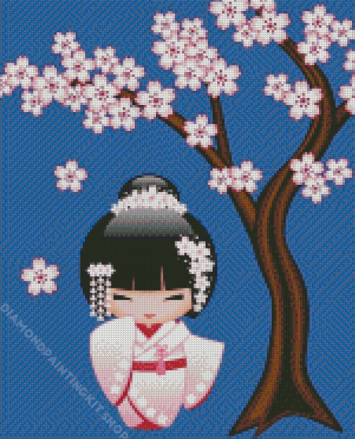 Japanese Doll In White Diamond Painting