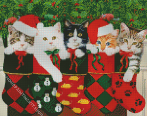 Kittens In Christmas Stockings Diamond Painting