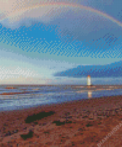 Lighthouse With Rainbow Seascape Diamond Painting