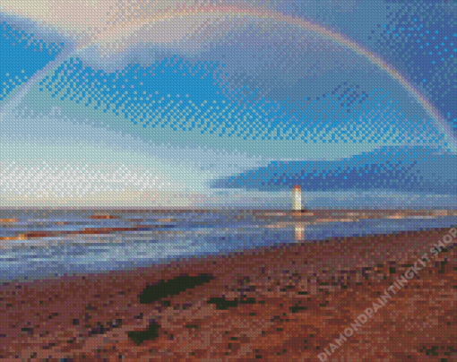 Lighthouse With Rainbow Seascape Diamond Painting