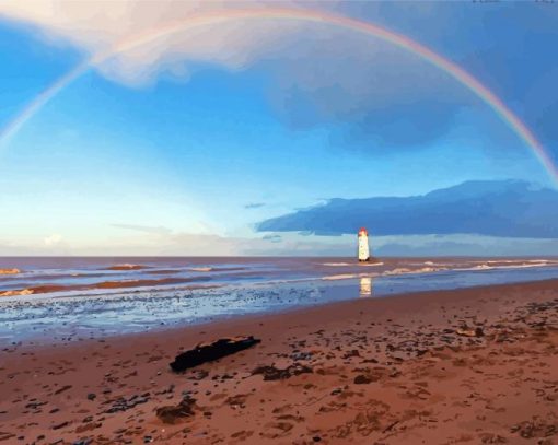 Lighthouse With Rainbow Seascape Diamond Painting