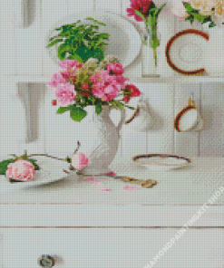 Pink Flowers In A Cupboard Diamond Painting