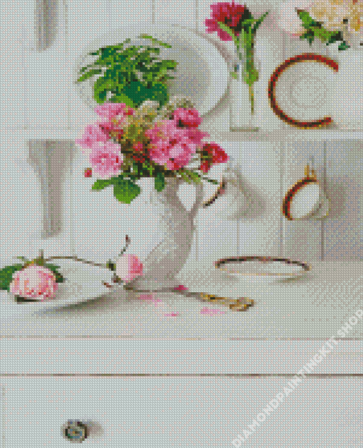 Pink Flowers In A Cupboard Diamond Painting