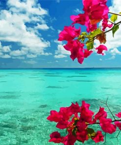 Pink Flowers On Beach Diamond Painting