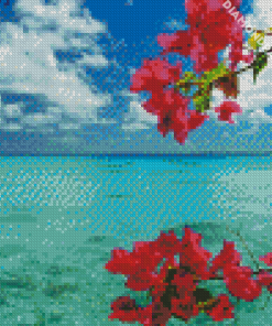 Pink Flowers On Beach Diamond Painting