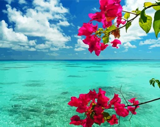 Pink Flowers On Beach Diamond Painting