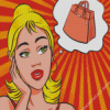 Pop Art Girl Thinking About New Purse Diamond Painting