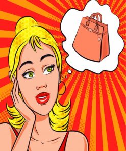 Pop Art Girl Thinking About New Purse Diamond Painting