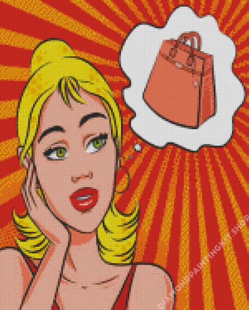 Pop Art Girl Thinking About New Purse Diamond Painting