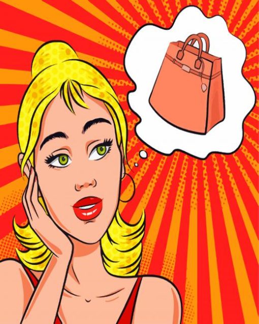 Pop Art Girl Thinking About New Purse Diamond Painting