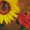 Sunflower And Leaf Heart Diamond Painting