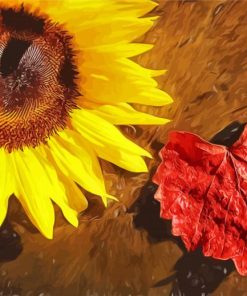 Sunflower And Leaf Heart Diamond Painting