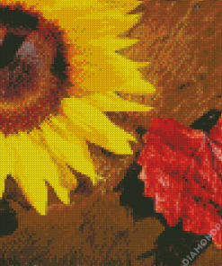 Sunflower And Leaf Heart Diamond Painting