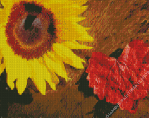 Sunflower And Leaf Heart Diamond Painting