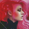 Aesthetic Girl With Hot Pink Hair Diamond Painting