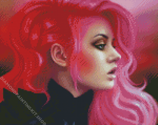 Aesthetic Girl With Hot Pink Hair Diamond Painting