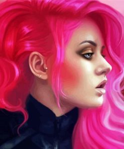 Aesthetic Girl With Hot Pink Hair Diamond Painting