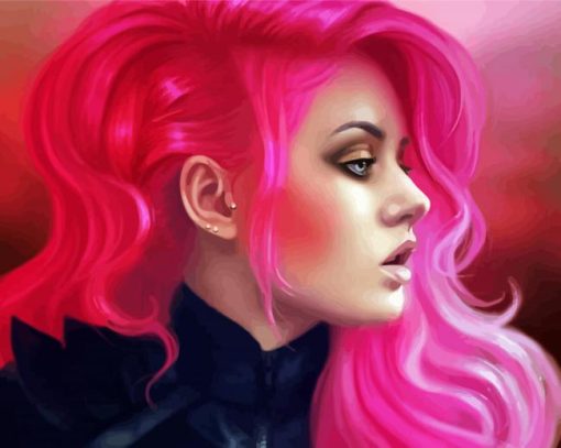 Aesthetic Girl With Hot Pink Hair Diamond Painting