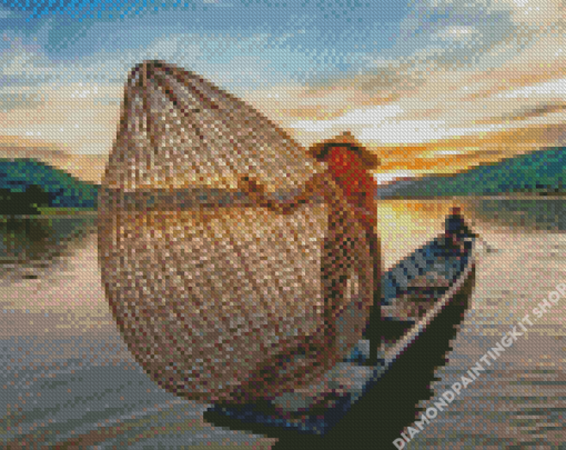 Asian Old Man Fishing Diamond Painting