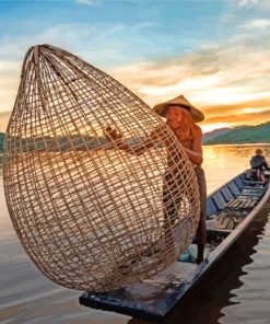 Asian Old Man Fishing Diamond Painting