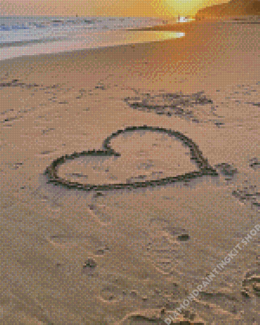 Beach Heart Sunset Diamond Painting