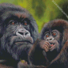 Black Gorilla Mother And Her Baby Diamond Painting