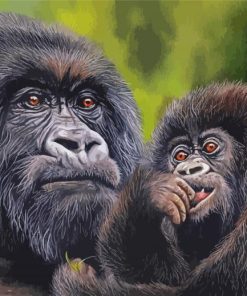 Black Gorilla Mother And Her Baby Diamond Painting