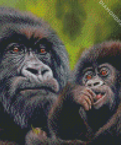 Black Gorilla Mother And Her Baby Diamond Painting