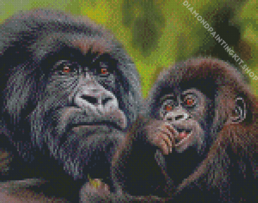 Black Gorilla Mother And Her Baby Diamond Painting